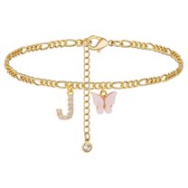 Personalized Initial Anklet Gold Plated Letter Charm with Butterfly Design for Women Girls