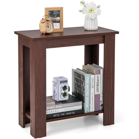 24” Side Table, 2-Tier Rectangular End Table with Storage Shelf, Multipurpose Night Stand for Bedroom, Living Room, Brown