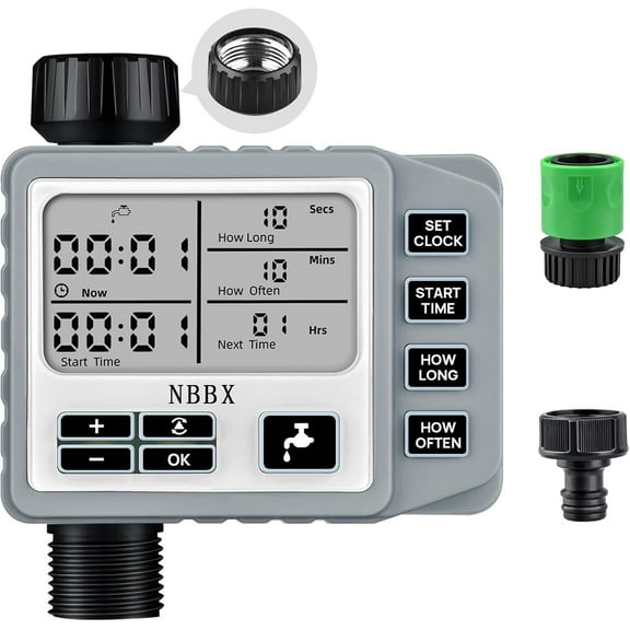 Digital Sprinkler Timer for Garden Hose Watering, Battery Powered Hose Timer with Rain Delay, Manual, Automatic Watering System, Outdoor Programmable Water Timer Irrigation Timer-Grey