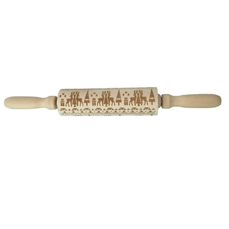 

Zpj5#7658 Christmas Rolling Pin Engraved Carved Wood Embossed Rolling Pin Kitchen Tool Z#7658 VT1