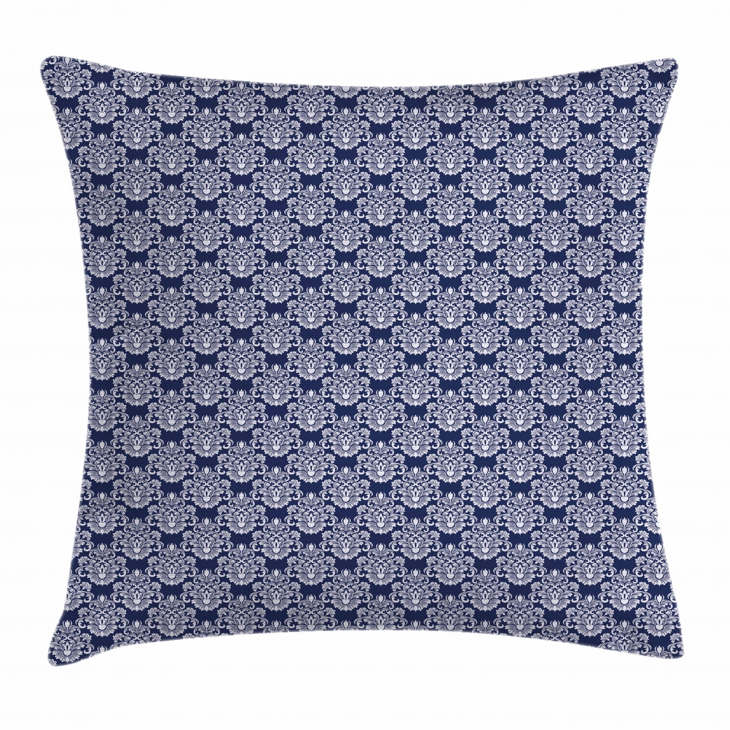 Navy Blue Throw Pillow Cushion Cover, Abstract Floral Damask with