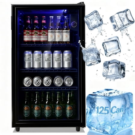 JIEJIA 125 Can Beverage Refrigerator and 3.6 Cu.ft Cooler with Glass Door for Home, Office