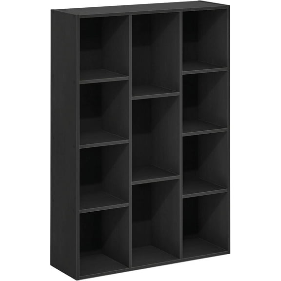 11-Cube 41.7" Wooden Reversible Open Bookcase for Office, Living Room, Black, Multifunctional Shelf Storage Organizer for Home Decor