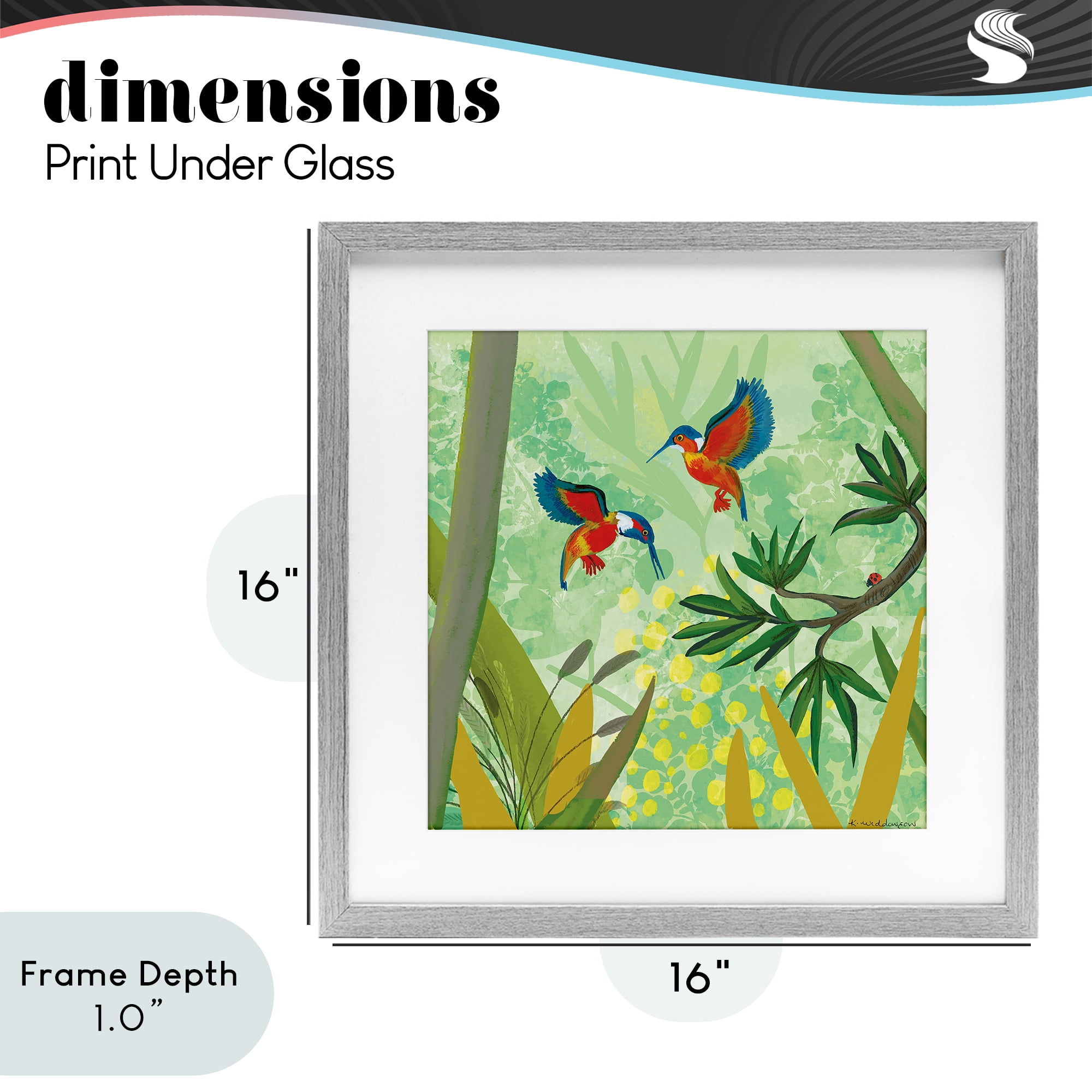 Stupell Industries Kingfishers in Jungle Branches Gray Framed Print Under Glass, design by Kay Widdowson