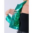 thumbnail image 5 of INSPIRE CHIC Women's Holographic Shiny Biker Button Down Metallic Jacket XL Green, 5 of 6