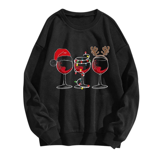 WEAIXIMIUNG Robe Chandail en Molleton Filles Dames Hiver Noël 2024 Col Rond Imprimé Verre Rouge à Manches Longues Chandail à Capuchon