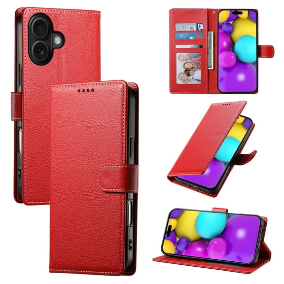 For iPhone 16 Pro Max 16Pro 16Plus Magnetic Closure PU Leather Folio Flip Phone Cover