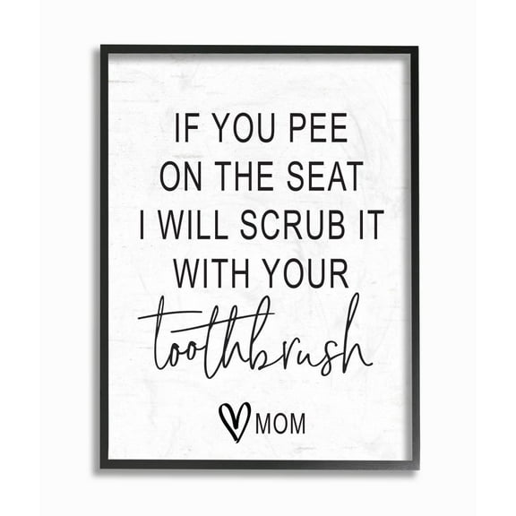 Stupell Industries Pee On Seat Funny Word Bathroom Black And White Design Framed Giclee Texturized Art by Lettered and Lined