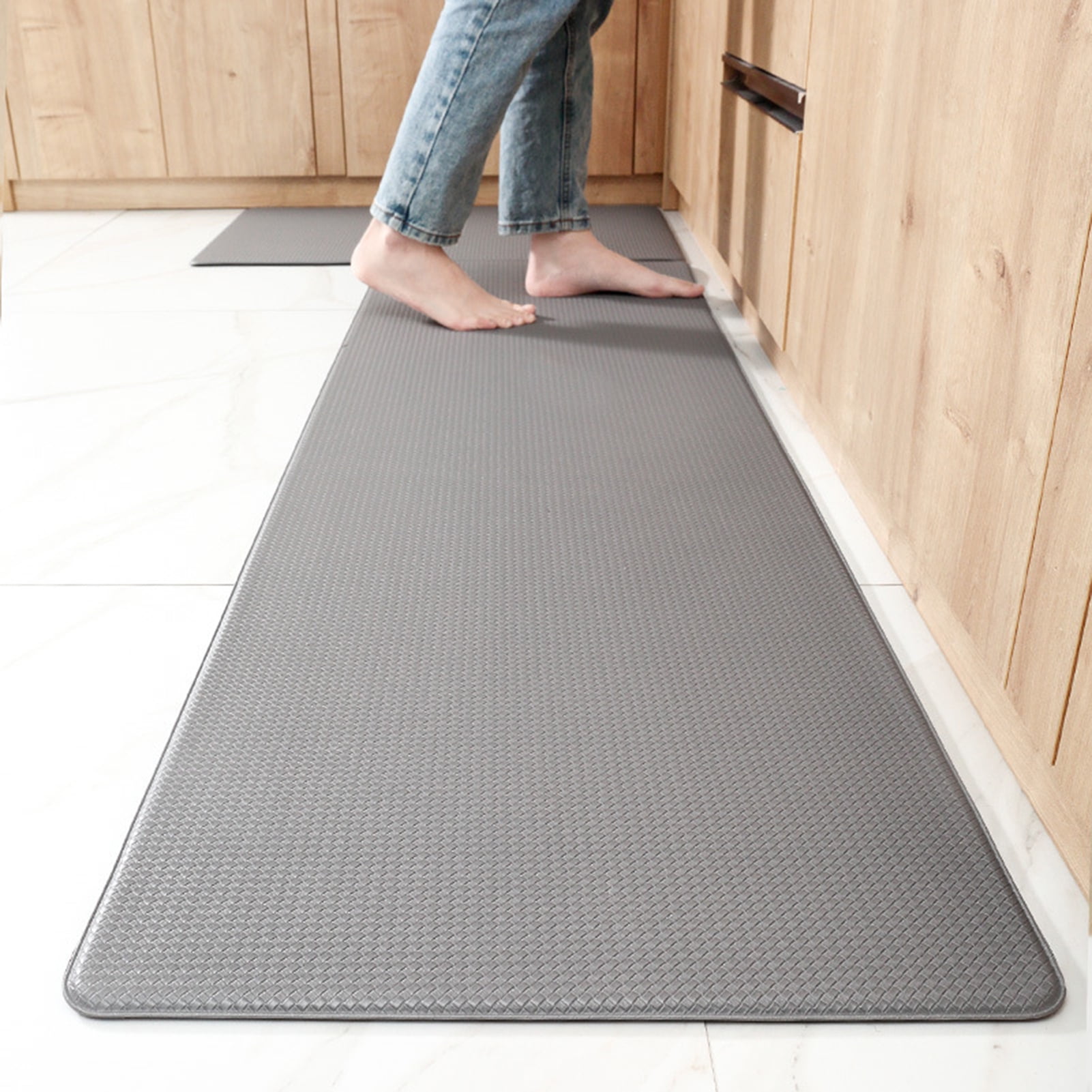 Kitchen Mats PVC Leather Modern Floor Carpets Anti-skid Doormats