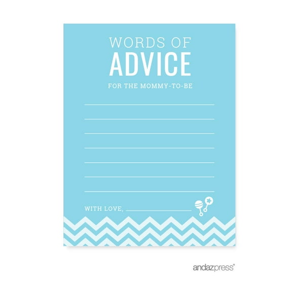 Advice Cards Baby Blue Chevron Baby Shower Games, 20-Pack
