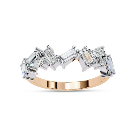AFFY Half Eternity Wedding Band Rings for Women Baguette and Round Cut Lab Created Moissanite Anniversary Ring in 10K Solid Rose Gold Size-10