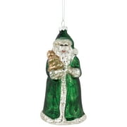 Northlight 5.5" Nordic Green and Silver Santa Hanging Glass Christmas Ornament