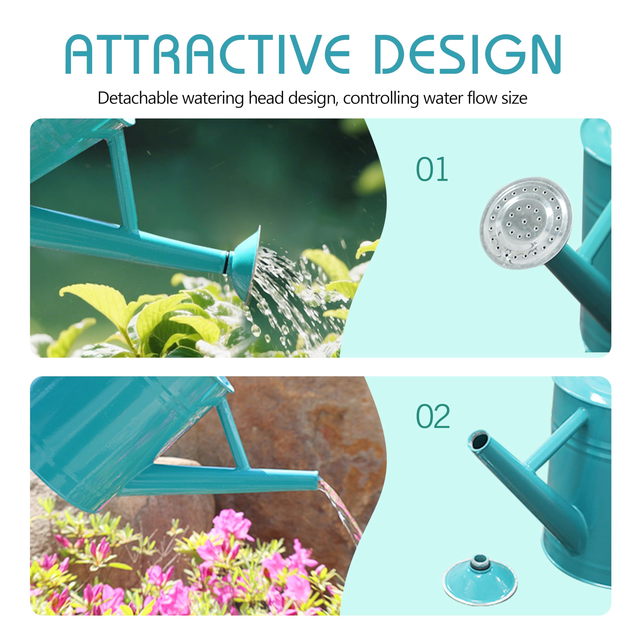 Metal Watering Can for Outdoor and Indoor Plants, Watering Can Decor, 1 Gallon - 006 LEAF GREEN