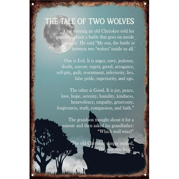 5.5x8 Inch Nufar Tin Wall Art Inspirational Quote Decor, The Tale Of Two Wolves- Tin Prints Poster Wall Art For Living Room Home Office Decor, Great Gift For Home And Office Decor Under, Size