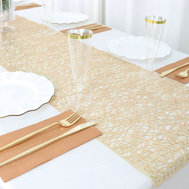 Efavormart 13"X6ft Metallic Gold Non-Slip Plastic Woven Vinyl Table ...