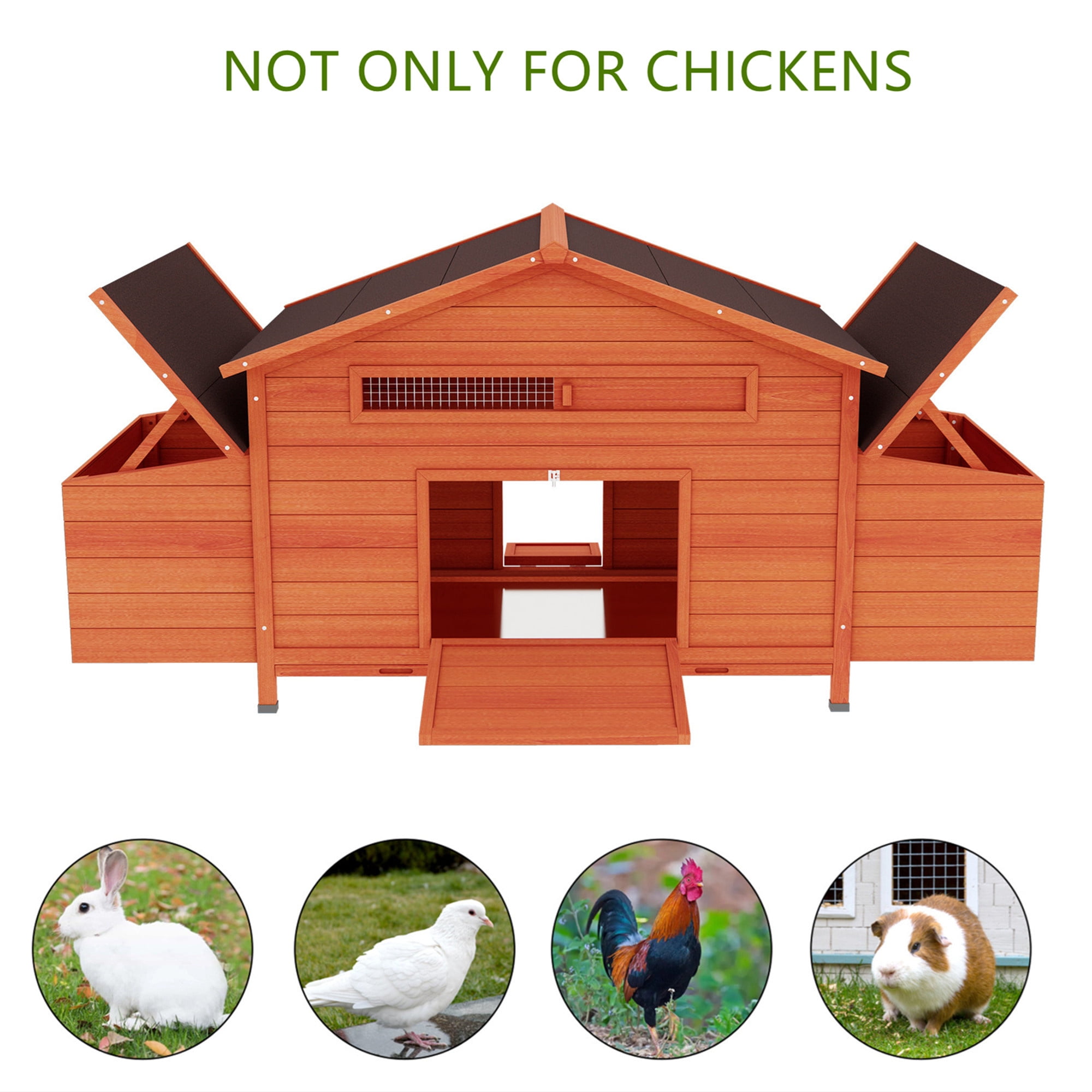 Aukfa 70" Large Chicken Coop Wooden 4 Nesting Boxes Chicken Cage for Outdoor, Backyard, Brown