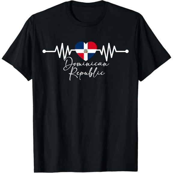 t-shirt Dominican Republic Heritage Roots Heartbeat Flag Pride T-ShirtMen and women can wear, black T-shirts, gifts. Age: M,L，XL 2XL, 3XL, 4XL
