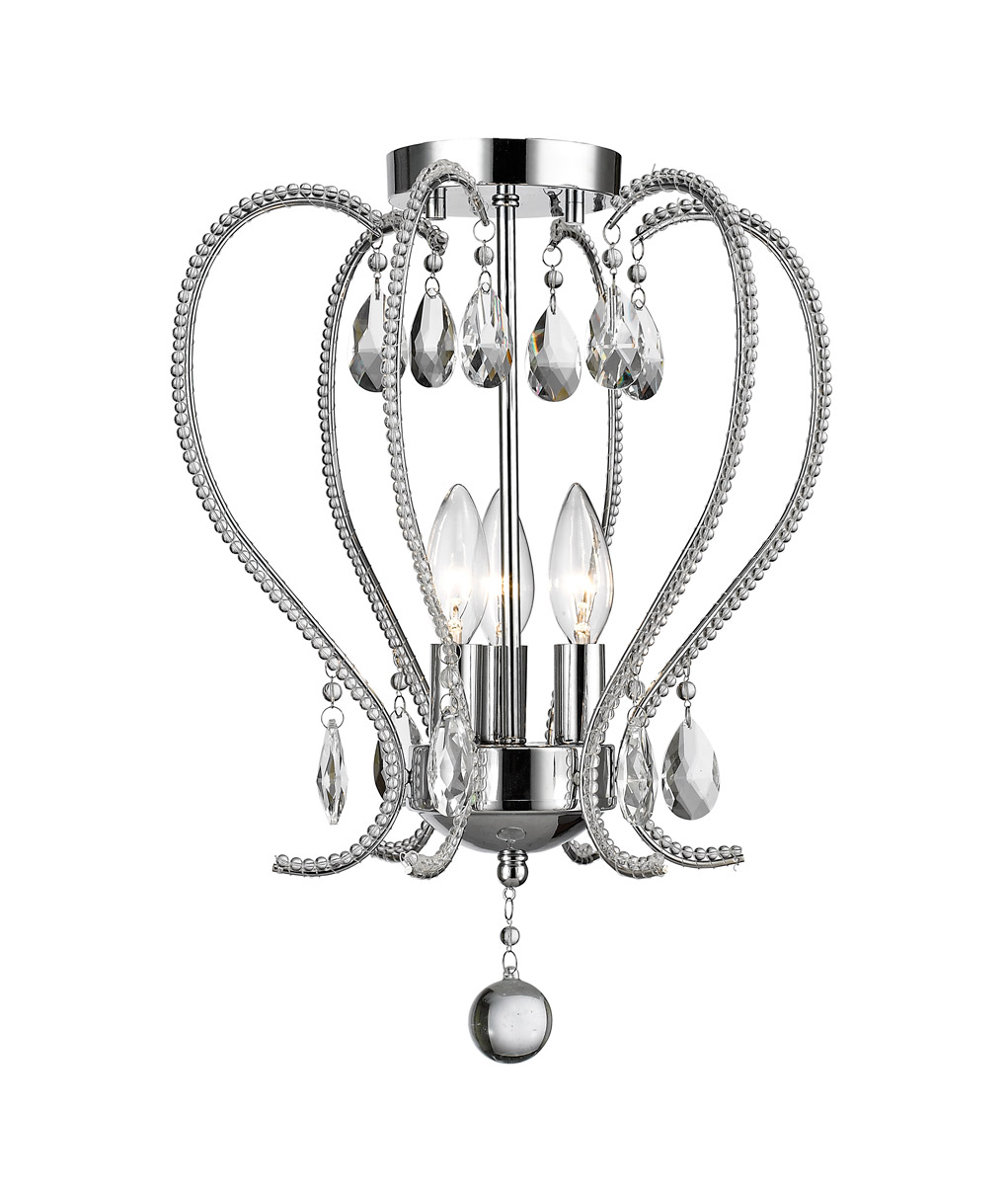 Flush Mounts 3 Light With Chrome Finish Steel Candelabra Base Bulb 13