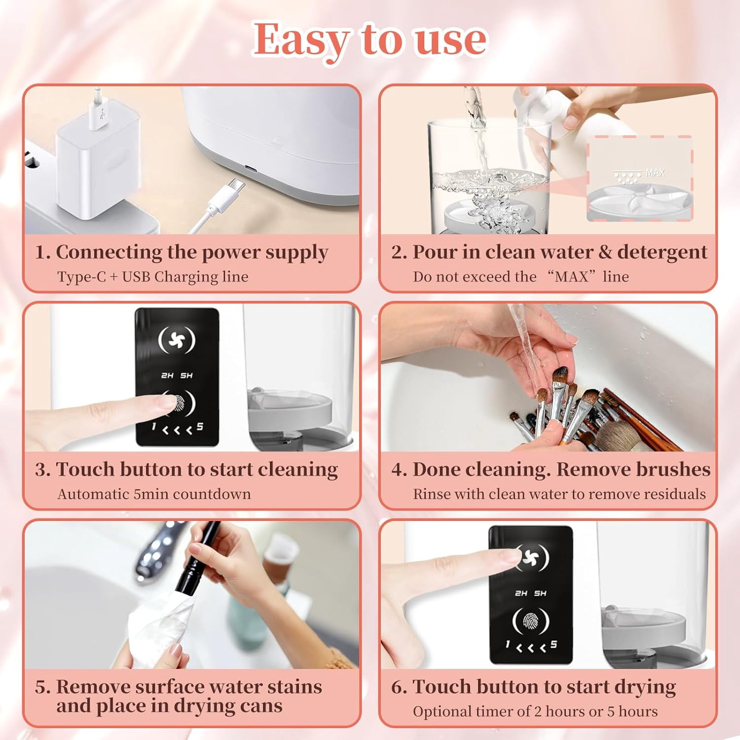 3 IN 1 Electric Makeup Brush Cleaner Machine, Betahouse Makeup Brush Dryer, Portable Automatic Cosmetic Brushes Cleaner Tool for All Size Beauty Makeup Brush Set