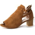 thumbnail image 4 of Womens Suede Peep Toe Chunky Heels Ankle Booties with Ankle Strap Cutout Wedge Back Zipper Sandals Dress Walking Boots, 4 of 7