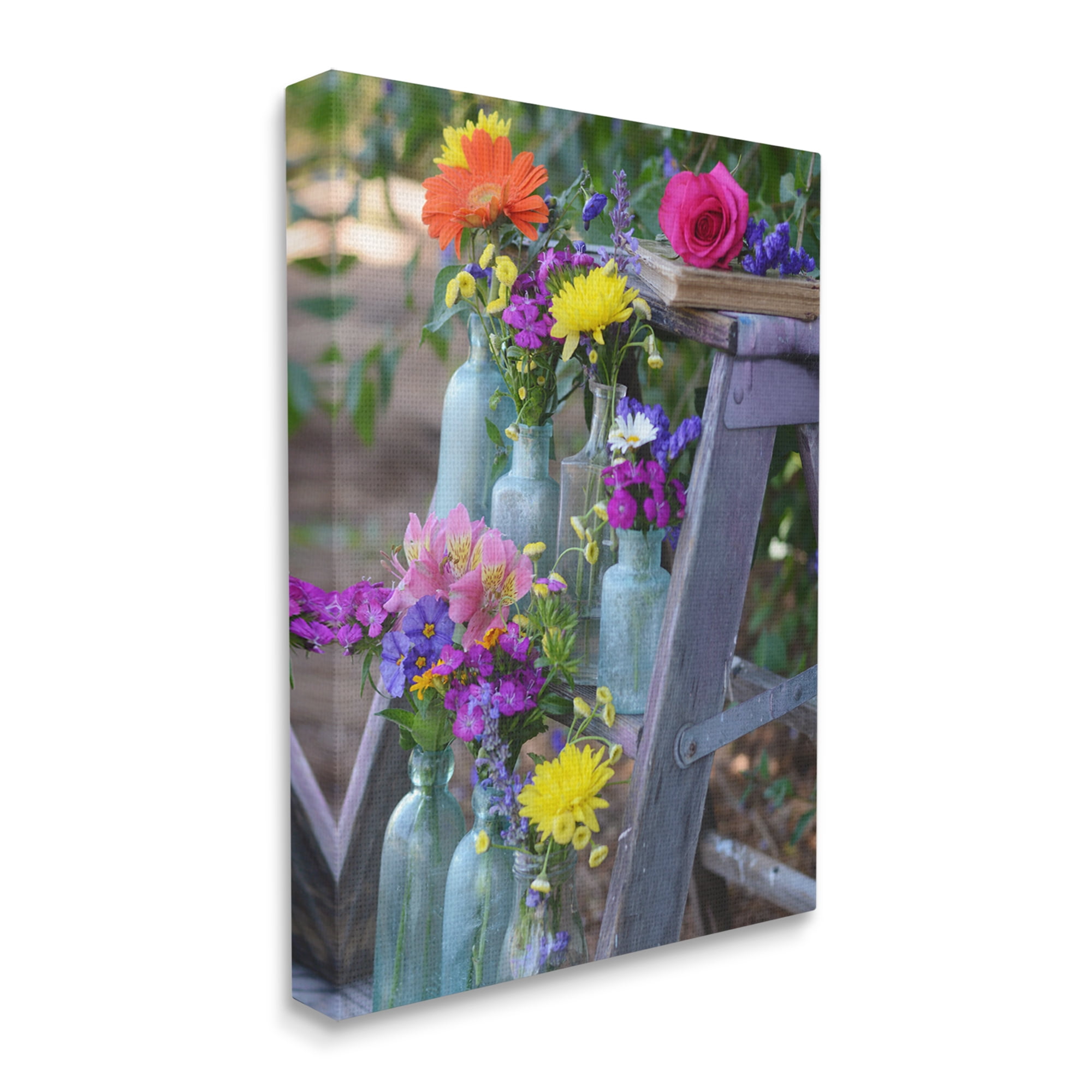 Stupell Industries Florals on Country Ladder Botanical & Floral Photography Gallery Wrapped Canvas Art Print Wall Art, 36 x 48