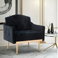 thumbnail image 3 of Velvet Accent Chair, Modern Single Sofa Chair for Living Room and Bedroom, Upholstered Lounge Armchair Chair with Tapered Metal Legs, Black, 3 of 7