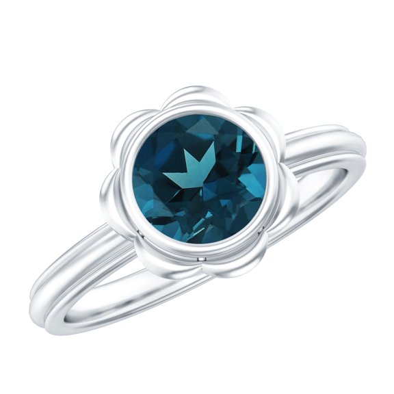 Rosec Jewels Real London Blue Topaz Flower Engagement Ring (1 Carat, AAA Grade) - December Birthstone Ring for Women, 925 Sterling Silver, US 4.00