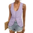 thumbnail image 3 of Summer Scoop Neckline Women Solid Slim Fit Button Down Vest Waistcoat Tops, 3 of 8