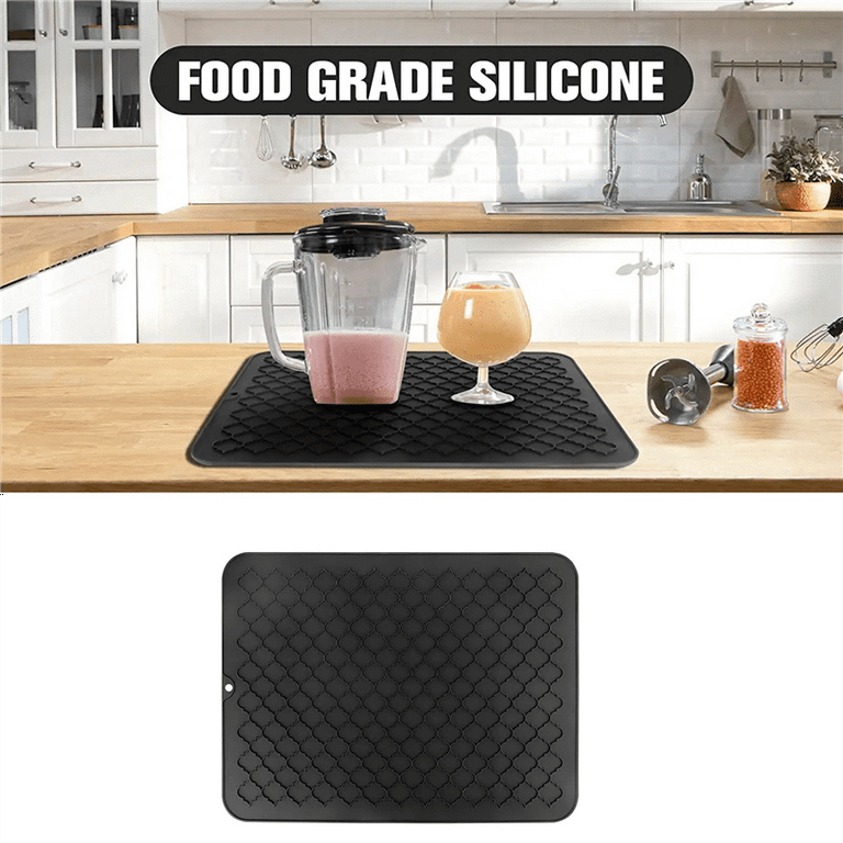 Gear Go Dish Drying Mat for Kitchen Counter Easy Clean Silicone Drying Mat Heat Resistant Dish Mat-L(16Inch x 12inch , Black), Men's, Size: One Size