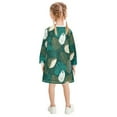 thumbnail image 3 of Girls' long-sleeved dress Tropical Leaves Green Girls' A-line dress with ribbed cuffs Soft and comfortable, 3 of 6