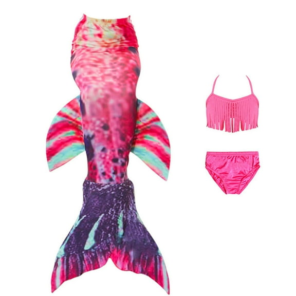 Wenchoice Hot Pink Green Fish Tail 3 Pieces Swimming Suit 1 L(5-6Y)