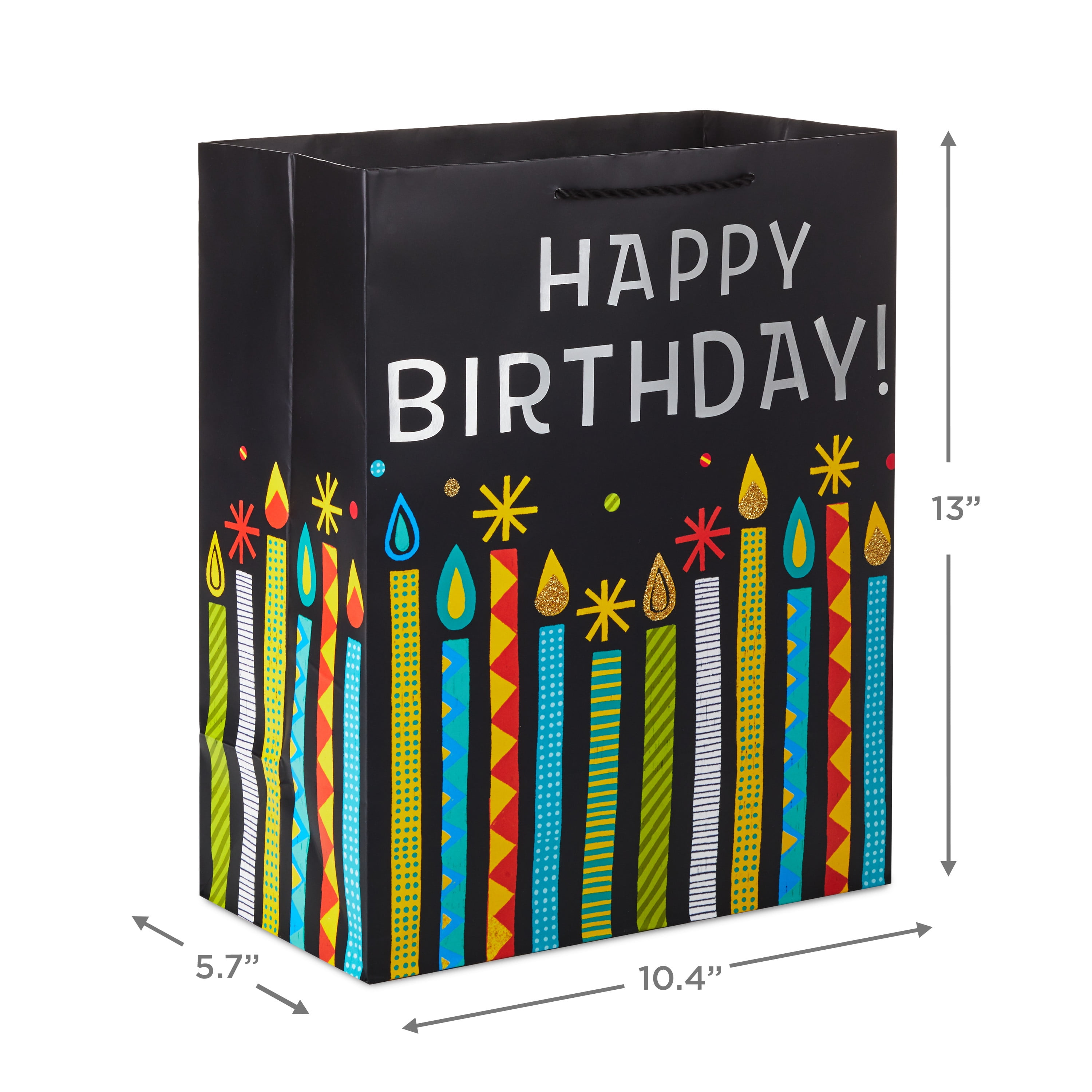 Hallmark 13" Large Birthday Gift Bag (Black and Silver, Candles)