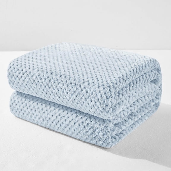 Soft Waffle Fleece Bed Blanket King Size, Heather Blue