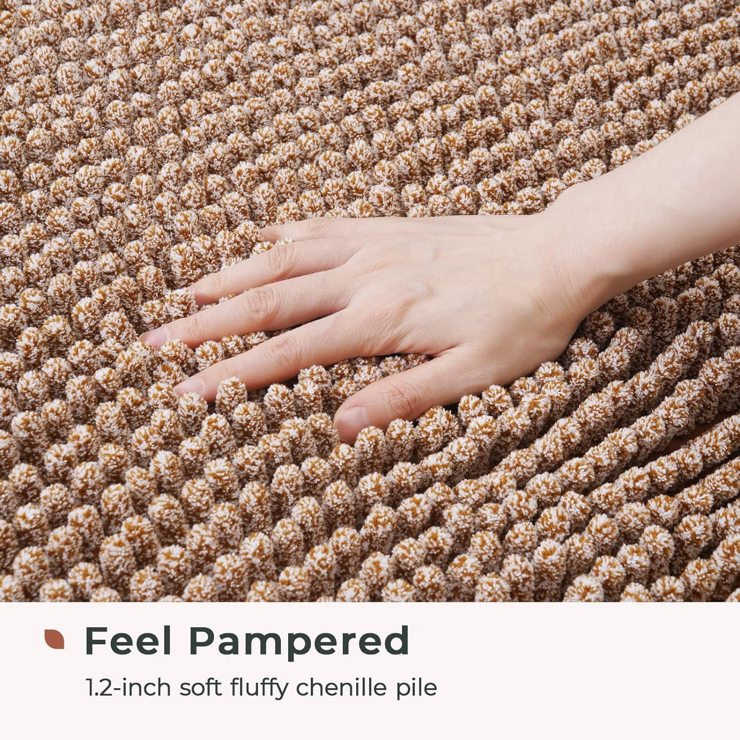FRESHMINT Chenille Bath Rugs Extra Soft and Absorbent Microfiber Shag Rug, Non-Slip Runner Carpet for Tub Bathroom Shower Mat, Machine-Washable Durable Thick Area Rugs Caramel Heather, 32" x 20"