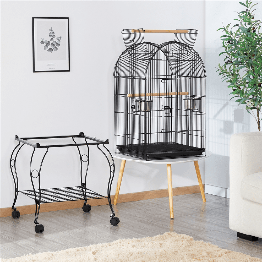 Yaheetech 59'' H Open Top Rolling Metal Bird Cage with Stand, Black