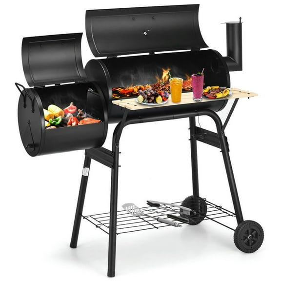 Demifill Outdoor BBQ Grill Barbecue Pit Patio Cooker, BBQ Grill with Durable and Solid Steel Construction, Black