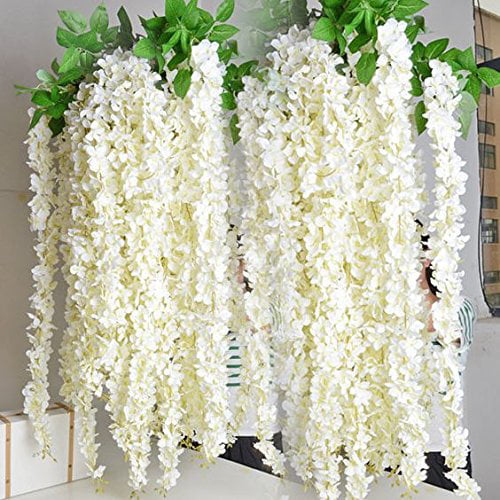 OWERU Artificial Wisteria Flower White Wisteria Silk Flower White Stage for Wedding Indoor and Outdoor Decoration 12 Branches（White） Wisteria Wreath 43 inches Party