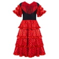 thumbnail image 4 of Jizyo Robe de Flamenco Espagnole pour Filles, Festival, Fête, à Franges, Jupe Longue Lyrique à Volants, Tenue de Danse, Rouge, 14, 4 of 6