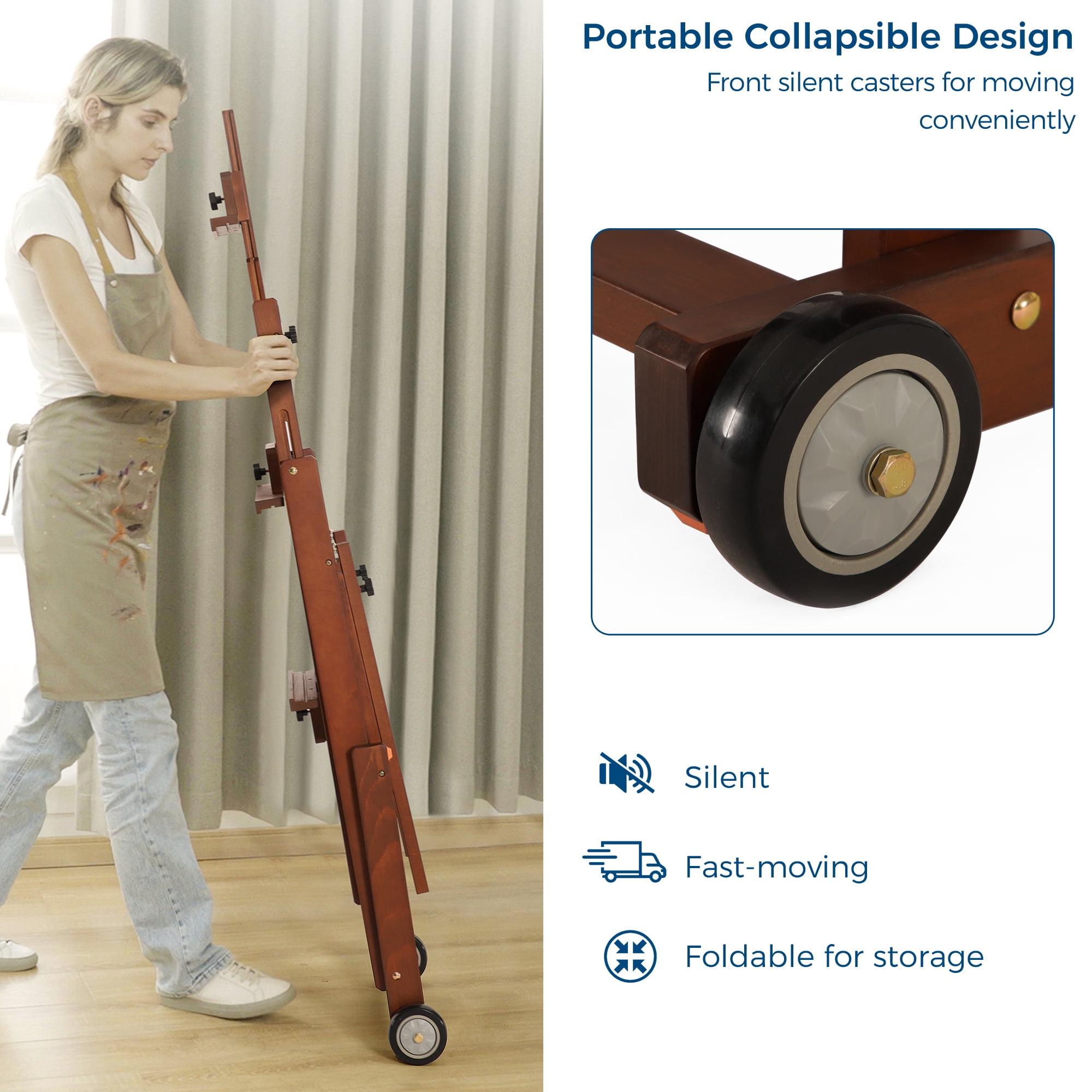 VISWIN Collapsible Wood H-Frame Easel, Hold 1 or 2 Canvas up to 78"-Walnut