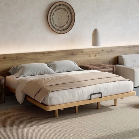 URTR Solid Bamboo Floating Platform Bed with Support Slats, Modern Minimalist Wood Bed Frame for Bedroom & Guest Room, No Box Spring Needed, Natural, King