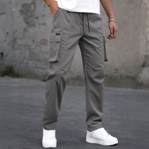 Ceisia Men's All-Season Solid Color Outdoor Gift Workwear Pants Multi-Pocket Elastic Drawstring Waist Breathable for Casual F itness Daily Wear
