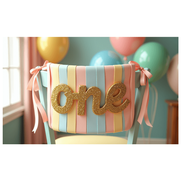 Glittery Gold One Banner for First Birthday Party, Party Decorations Backdrop Background Photography Props for Celebrations Photo Booth Decor