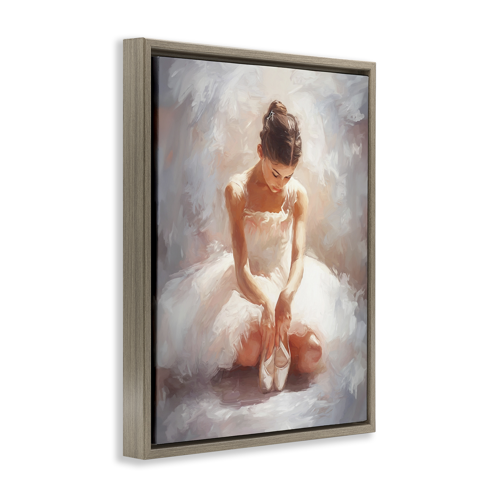 Stupell Industries Serene Ballerina Portrait Novelty Painting Brown Floater Framed Art Print Wall Art, 25 x 31