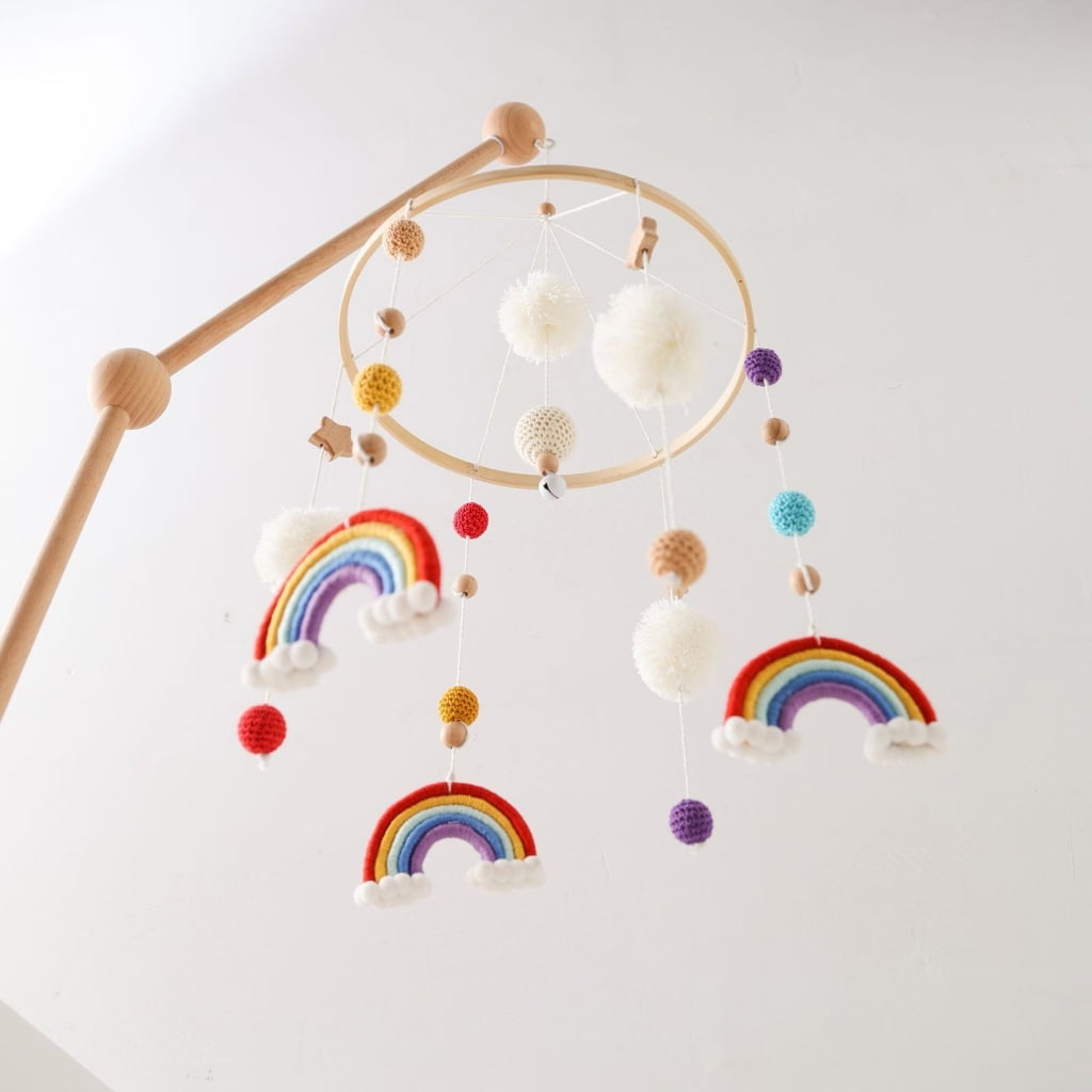 Zeiwohndc Wooden Rainbow Star Pendant Crib Mobile Nordic Nursery Decoration Hanging Toy