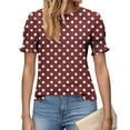 thumbnail image 6 of XPMWRP Women's Polka Dot Puff Sleeve Blouse Round Neck Ruched Cuff Short Sleeve Casual Tunic Top Lightweight Loose Fit for Summer Wine XXL, 6 of 7