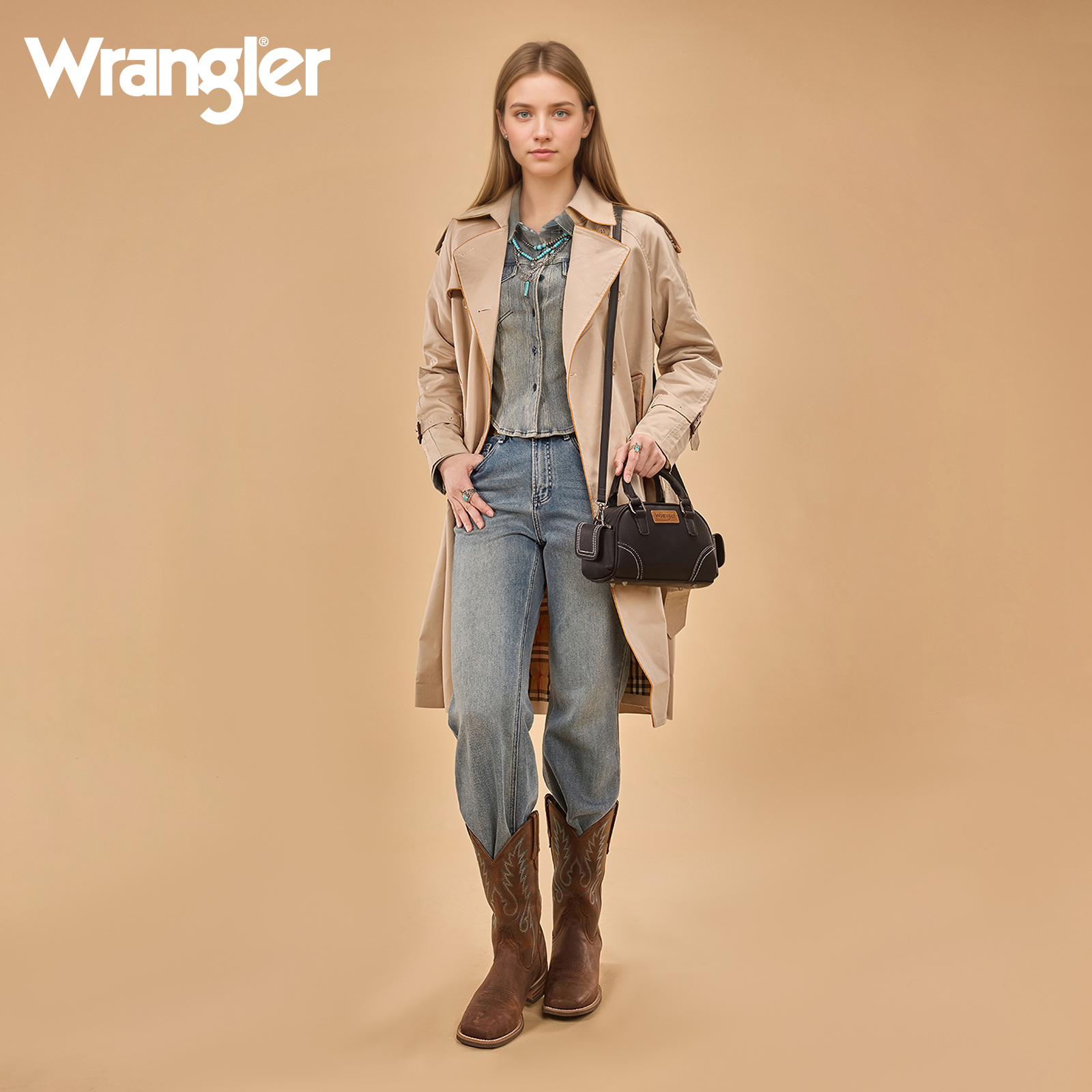Wrangler Small Crossbody Purses for Women Boston Barrel Bag Mini Top Handle Bags with Crossbody Strap, Black