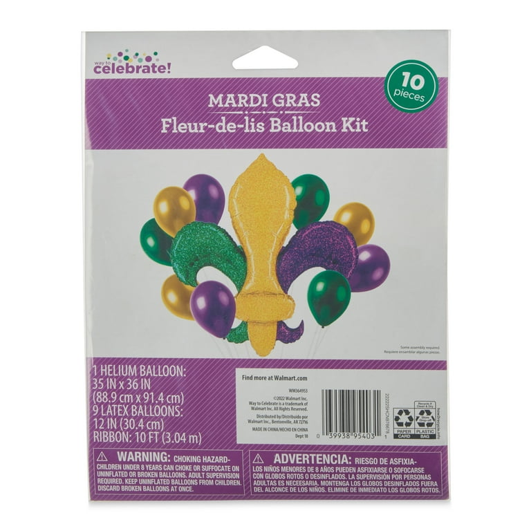 Way To Celebrate Mardi Gras Fleur de Lis Balloon Kit 10 Pieces