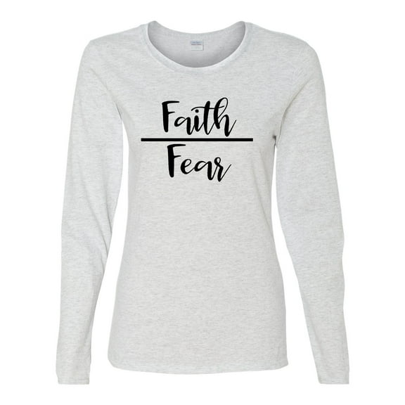 Faith Over Fear Ladies Long Sleeve T-shirt-Ash Grey-xl