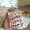 thumbnail image 6 of 3D Pink Bow Glass Cup with Bamboo Lid & Straw,Cute Glass Cups with Lids and Straws,Bow Tumbler for Iced Coffee/Matcha, 6 of 8