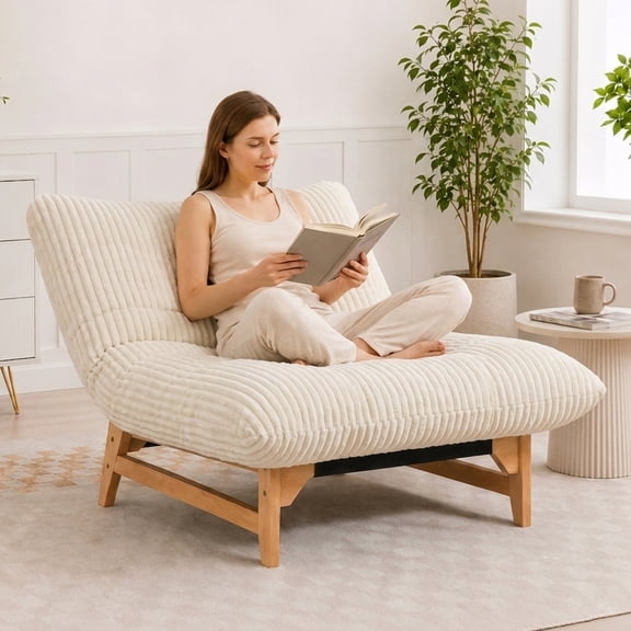 43" Oversized Accent Chair, Paproos Comfy Reading Chair, Cloud Lounge Accent Chair Bean Bag Chair for Adults, Corduroy Upholstered Lazy Sofa for Living Room Bedroom, White